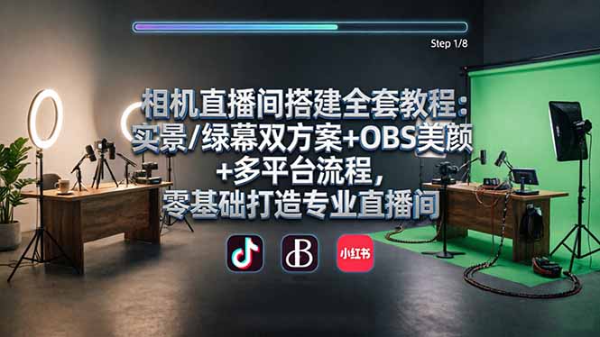 相机直播间搭建全套教程:实景/绿幕双方案+OBS美颜+多平台流程,零基础打造专业直播间-咖脉互联