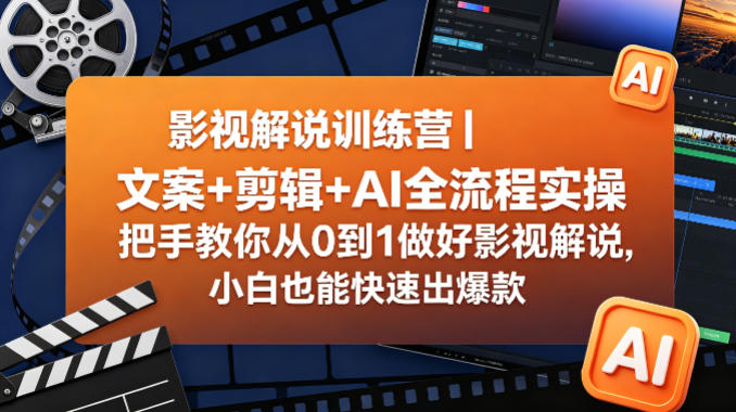 影视解说训练营|文案+剪辑+AI全流程实操,把手教你从0到1做好影视解说,小白也能快速出爆款-咖脉互联