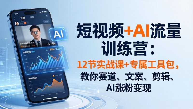 短视频+AI流量训练营：12节实战课+专属工具包，教你赛道、文案、剪辑、AI涨粉变现-咖脉互联