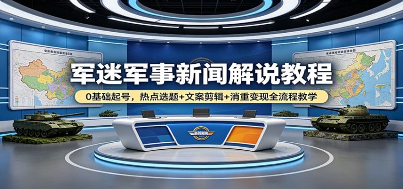 军迷军事新闻解说教程:0基础起号,热点选题+文案剪辑+消重变现全流程教学-咖脉互联