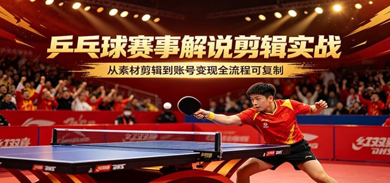 乒乓球赛事解说剪辑实战,从素材剪辑到账号变现全流程可复制-咖脉互联