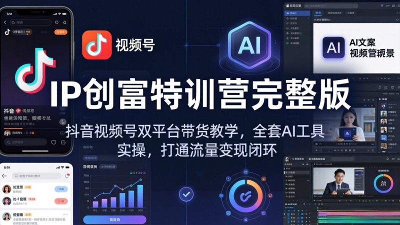 IP创富特训营完整版:抖音视频号双平台带货教学,全套AI工具实操,打通流量变现闭环-咖脉互联