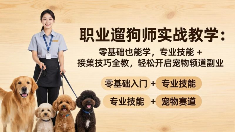 职业遛狗师实战教学：零基础也能学，专业技能 + 接单技巧全教，轻松开启宠物赛道副业-咖脉互联