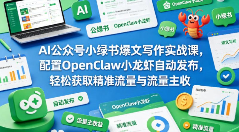 AI公众号小绿书爆文写作实战课,配置OpenClaw小龙虾自动发布,轻松获取精准流量与流量主收益-咖脉互联