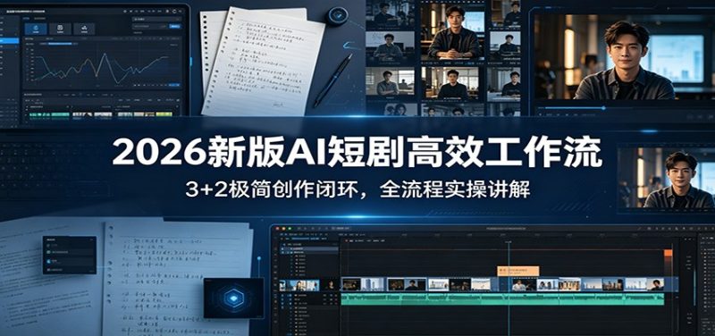 2026新版AI短剧高效工作流：3+2极简创作闭环，全流程实操讲解-咖脉互联