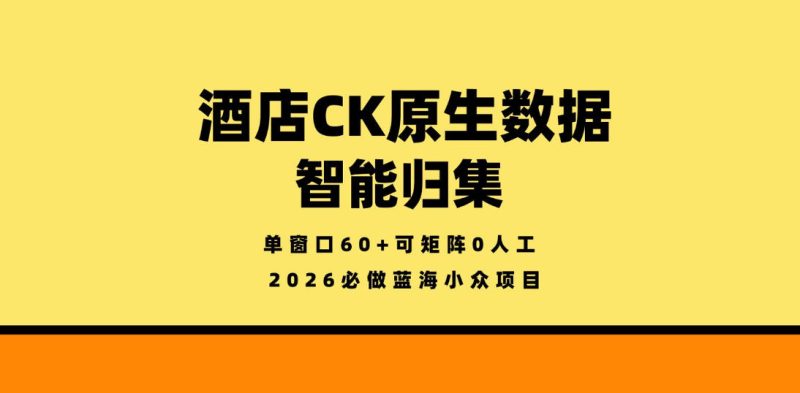 酒店CK原生数据智能归集，单窗口60+可矩阵0人工，2026必做蓝海小众项目【揭秘】-咖脉互联