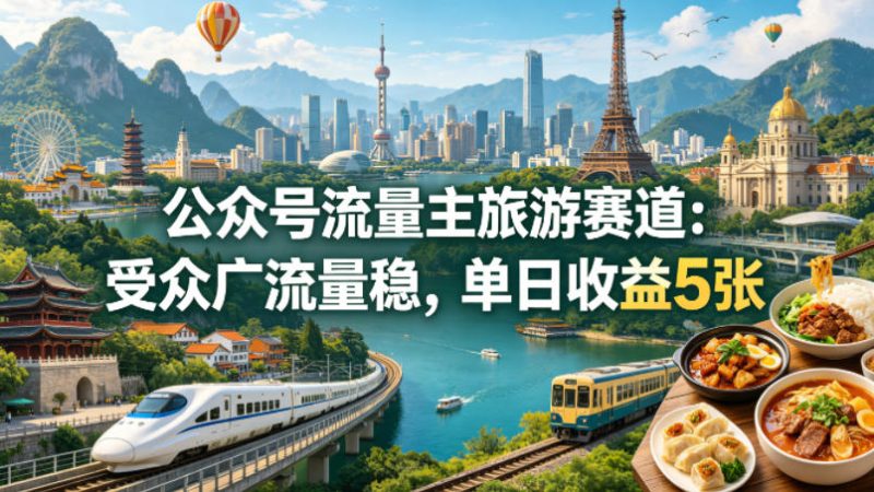 公众号流量主之旅游赛道,受众广+流量稳,平均单日收益5张+-咖脉互联