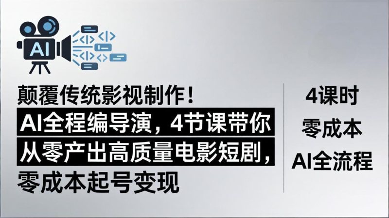 颠覆传统影视制作!AI全程编导演,4节课带你从零产出高质量电影短剧,零成本起号变现-咖脉互联