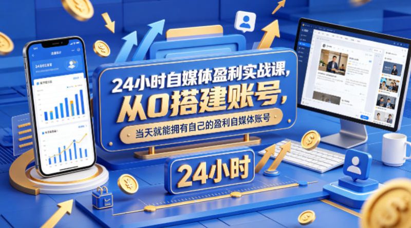 24小时自媒体盈利实战课,从0搭建账号,当天就能拥有自己的盈利自媒体账号-咖脉互联