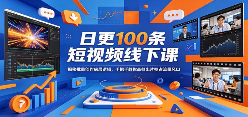 日更100条短视频线下课：揭秘批量创作底层逻辑，手把手教你高效出片抢占流量风口-咖脉互联