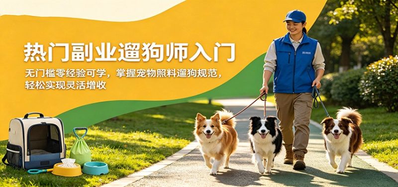 热门副业遛狗师入门,无门槛零经验可学,掌握宠物照料遛狗规范,轻松实现灵活增收-咖脉互联