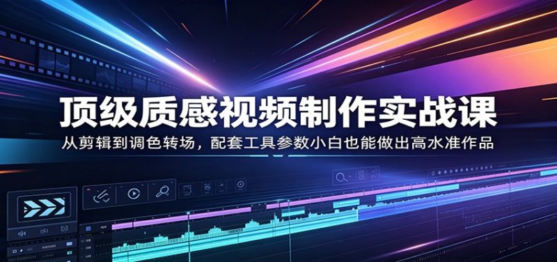 顶级质感视频制作实战课:从剪辑到调色转场,配套工具参数小白也能做出高水准作品-咖脉互联
