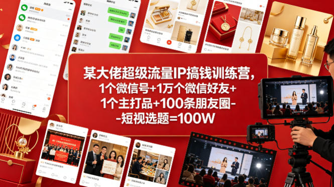 某大佬超级流量IP搞钱训练营,1个微信号+1万个微信好友+1个主打品+100条朋友圈-短视选题=100W-咖脉互联