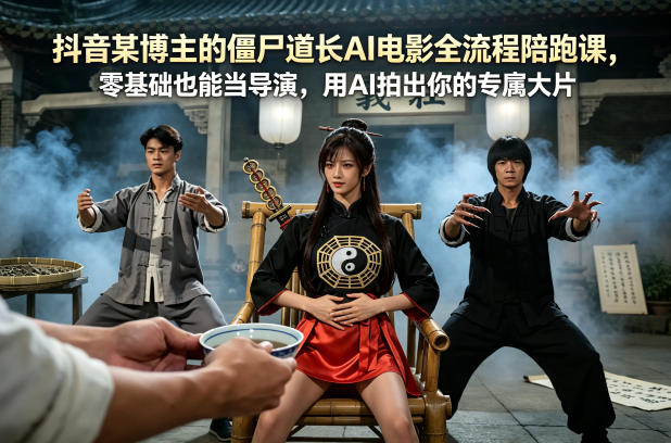 抖音某博主的僵尸道长AI电影全流程陪跑课，零基础也能当导演，用AI拍出你的专属大片-咖脉互联