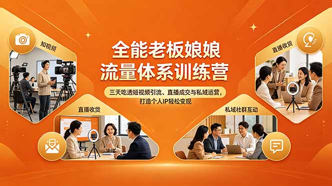 全能老板娘流量体系训练营,三天吃透短视频引流、直播成交与私域运营,打造个人IP轻松变现-咖脉互联