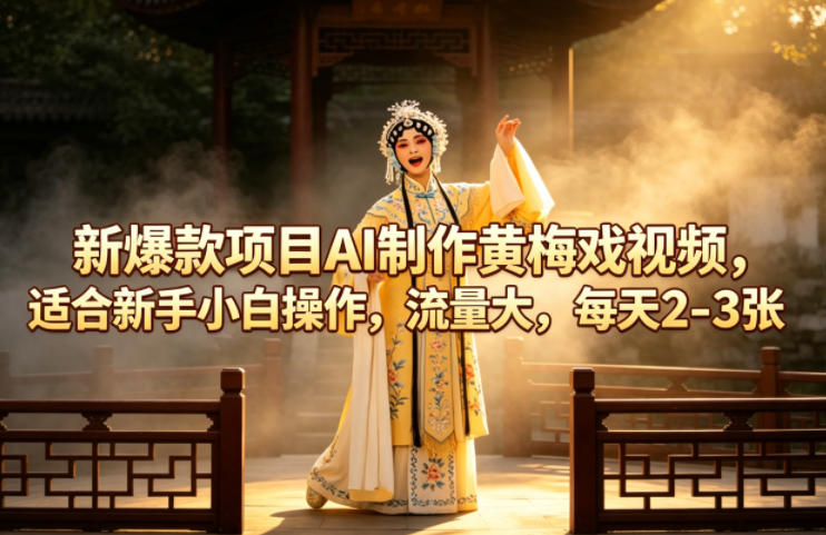 新爆款项目AI制作黄梅戏视频，适合新手小白操作，流量大，每天2-3张-咖脉互联