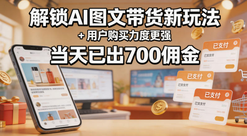解锁ai图文带货新玩法+用户购买力度更强,当天已出700佣金,详细拆解-咖脉互联