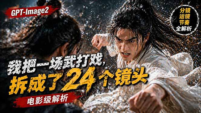 用GPT-Image2,把一段武打对决拆成24个连续镜头,从人物建立、动作衔接、运镜节奏,到情绪爆发-咖脉互联