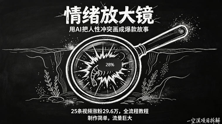 AI制作“情绪放大镜“视频,25条视频涨粉29.6W粉,流量巨大,制作简单,全流程教程-咖脉互联