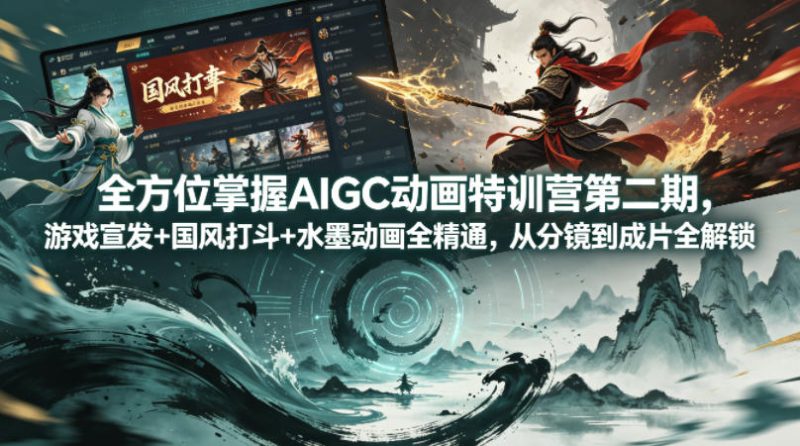 全方位掌握AIGC动画特训营第二期,游戏宣发+国风打斗+水墨动画全精通,从分镜到成片全解锁-咖脉互联