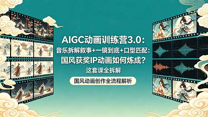 AIGC动画训练营3.0:音乐拆解叙事+一镜到底+口型匹配:国风获奖IP动画如何炼成?这套课全拆解-咖脉互联