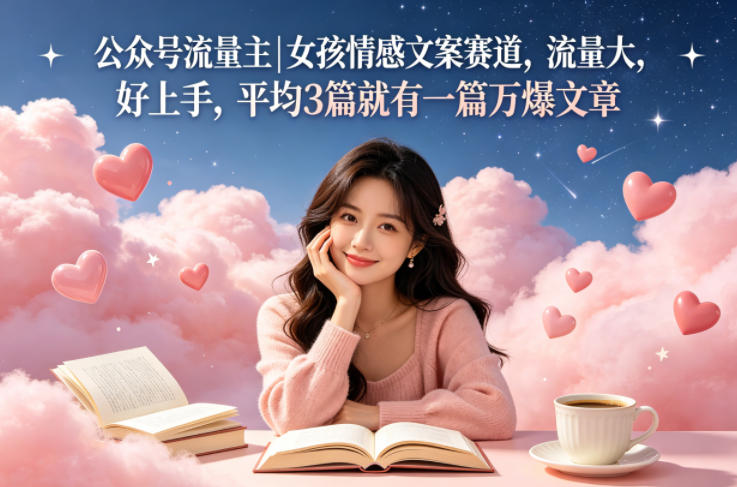 公众号流量主女孩情感文案赛道，流量大，好上手，平均3篇就有一篇万爆文章-咖脉互联