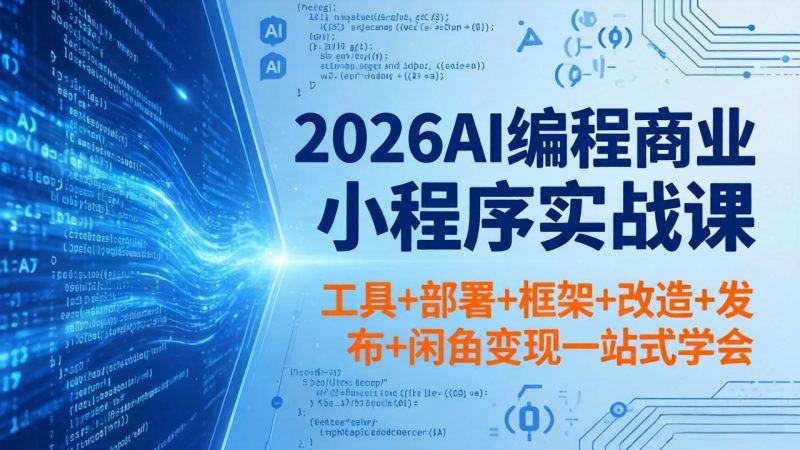 2026AI编程商业小程序实战课，工具+部署+框架+改造+发布+闲鱼变现一站式学会-咖脉互联