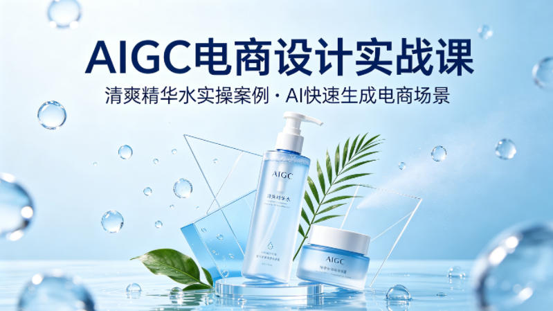 AIGC电商设计实战课,以清爽精华水为实操案例,教你用AI快速生成电商场景-咖脉互联