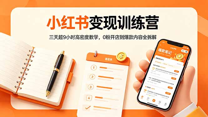 小红书变现训练营：三天超9小时高密度教学，0粉开店到爆款内容全拆解-咖脉互联
