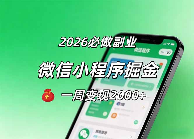2026微信小程序掘金，简单好上手，一周变现2000+-咖脉互联