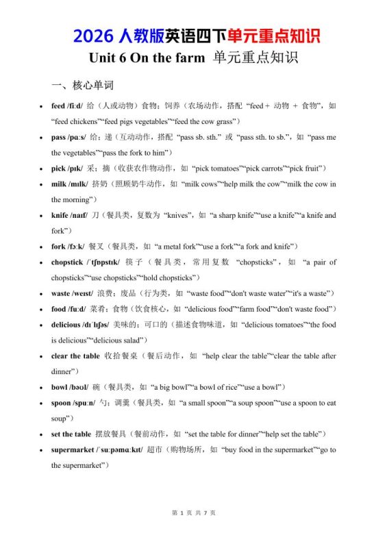 四年级下英语Unit6重点知识汇总《人教版PEP》-咖脉互联