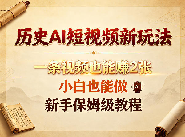 历史AI短视频新玩法,一条视频也能賺2张,小白也能做,新手保姆级教程-咖脉互联