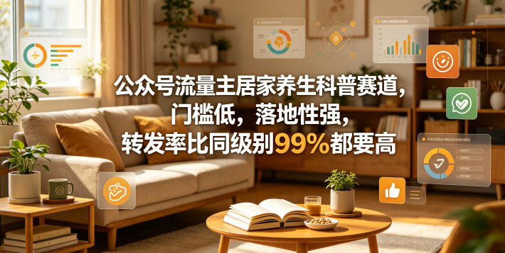 公众号流量主居家养生科普赛道，门槛低，落地性强，转发率比同级别99％都要高-咖脉互联