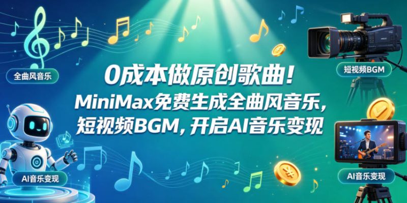 0成本做原创歌曲！MiniMax免费生成全曲风音乐，短视频BGM，开启AI音乐变现-咖脉互联