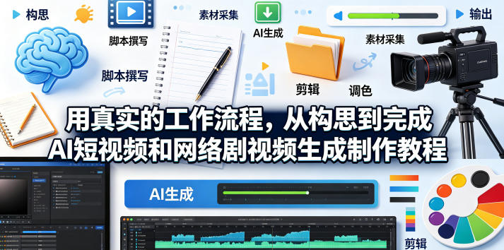 用真实的工作流程，从构思到完成AI短视频和网络剧视频生成制作教程-中英字幕-咖脉互联
