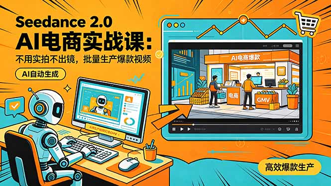 Seedance 2.0 AI电商实战课:不用实拍不出镜,批量生产爆款视频打爆GMV-咖脉互联