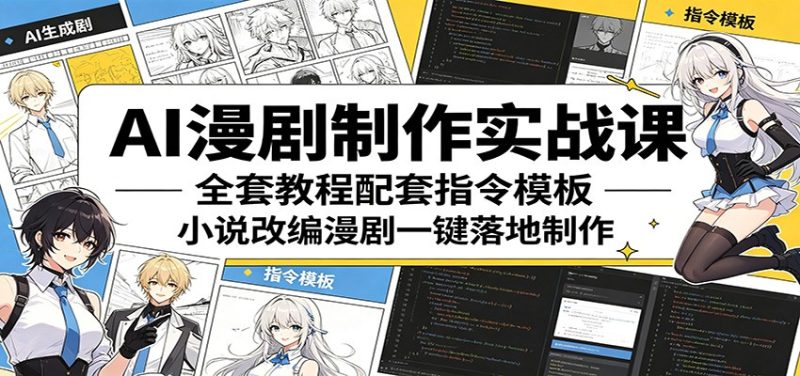 AI漫剧制作实战课：全套教程配套指令模板，小说改编漫剧一键落地制作-咖脉互联