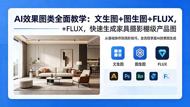 AI效果图类全面教学:文生图+图生图+FLUX,快速生成家具摄影棚级产品图-咖脉互联
