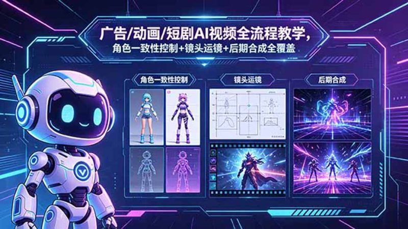 广告/动画/短剧AI视频全流程教学，角色一致性控制+镜头运镜+后期合成全覆盖-咖脉互联