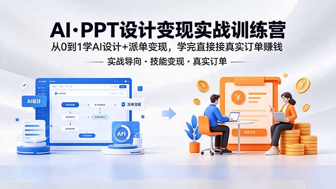 AI·PPT设计变现实战训练营，从0到1学AI设计+派单变现，学完直接接真实订单赚钱-咖脉互联