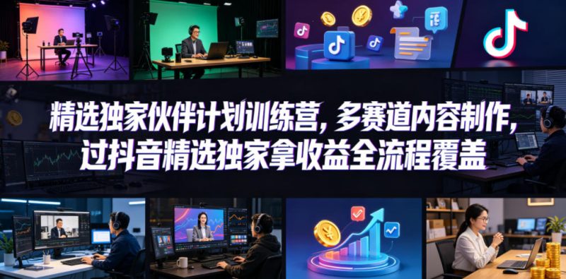 小豁食堂精选独家伙伴计划训练营,多赛道内容制作,过抖音精选独家拿收益全流程覆盖-咖脉互联