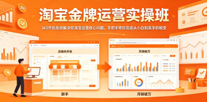 淘宝金牌运营实操班,从0开始系统解决你淘宝运营核心问题,手把手带你完成从小白到高手的蜕变-咖脉互联