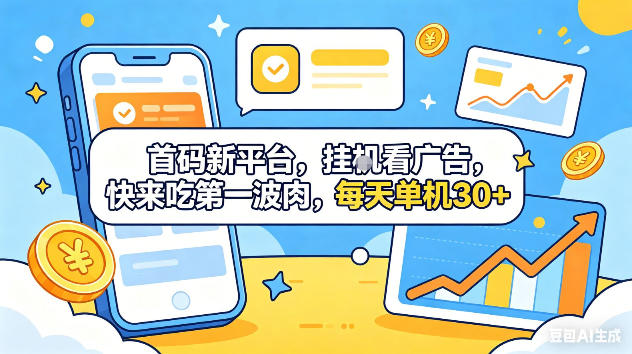 首码新平台,挂G自动看广告,快来吃第一波肉,每天单机30+,可矩阵放大【揭秘】-咖脉互联