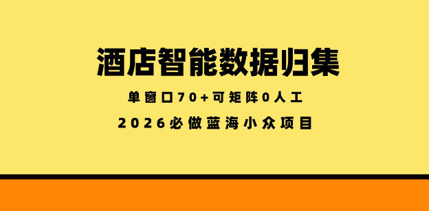 酒店智能数据归集,小众蓝海已经稳定半年之久,单窗口70+零成本矩阵开干【揭秘】-咖脉互联