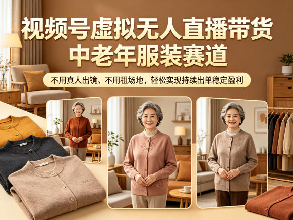 视频号虚拟无人直播带货中老年服装赛道,不用真人出镜、不用租场地,轻松实现持续出单稳定盈利-咖脉互联