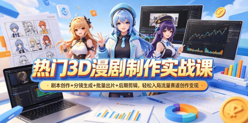 热门3D漫剧制作实战课,剧本创作+分镜生成+批量出片+后期剪辑,轻松入局流量赛道创作变现-咖脉互联