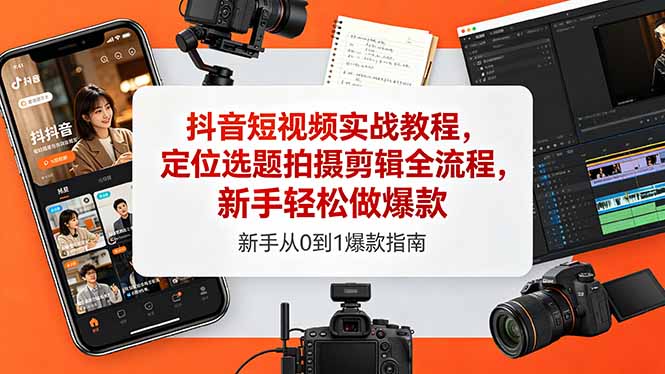抖音短视频实战教程,定位选题拍摄剪辑全流程,新手轻松做爆款-咖脉互联