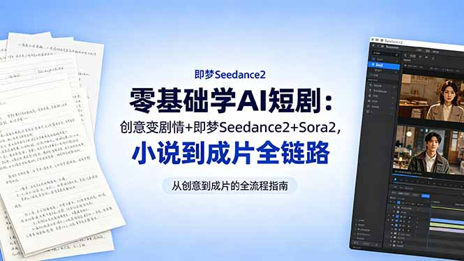 零基础学AI短剧:创意变剧情+即梦Seedance2+Sora2,小说到成片全链路-咖脉互联