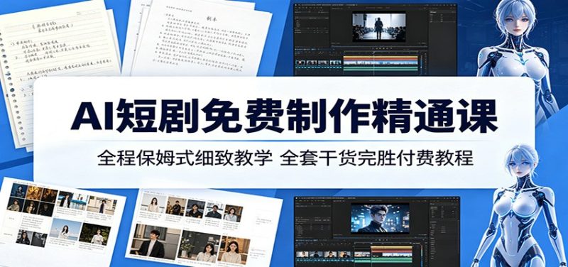 AI短剧免费制作精通课:全程保姆式细致教学,全套干货完胜付费教程-咖脉互联