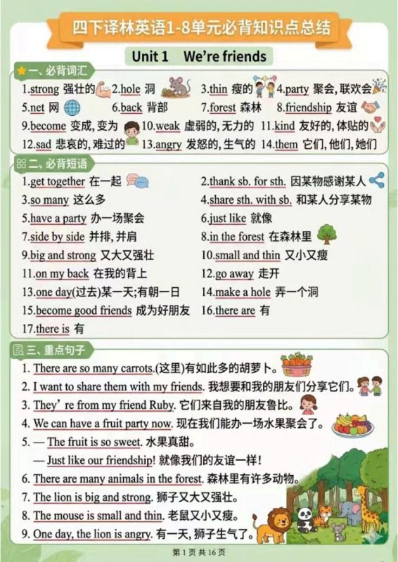 四年级下英语1-8单元知识点汇总《译林版》-咖脉互联